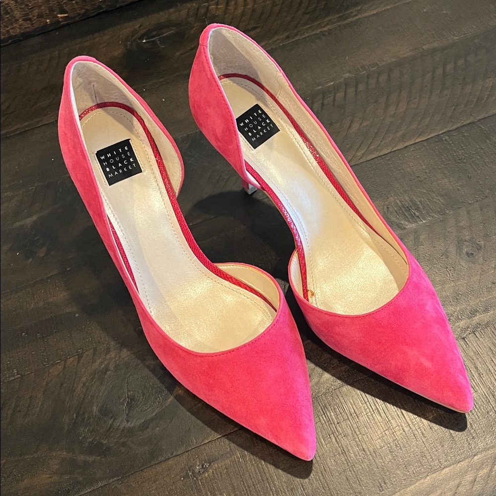 WHBM Pink Suede Pointed Heels